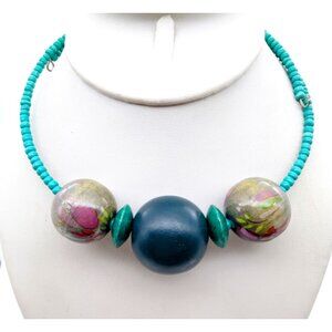 Bold Bib Memory Wire Choker, Turquoise Colored Beaded Necklace with Chunky